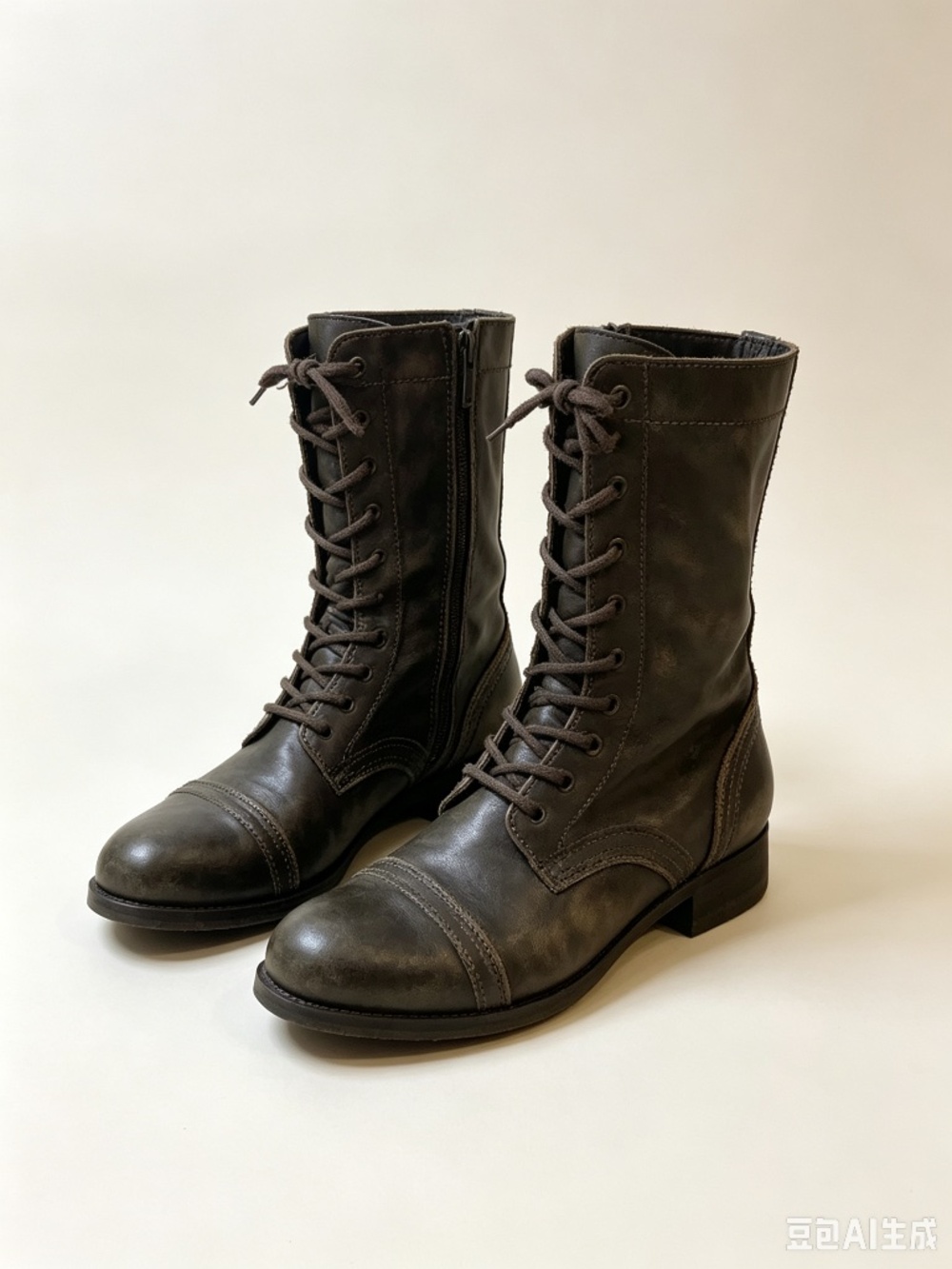 Ultra Vintage Distressed Brown Leather Cap Toe Combat Boots Women’s 6.5